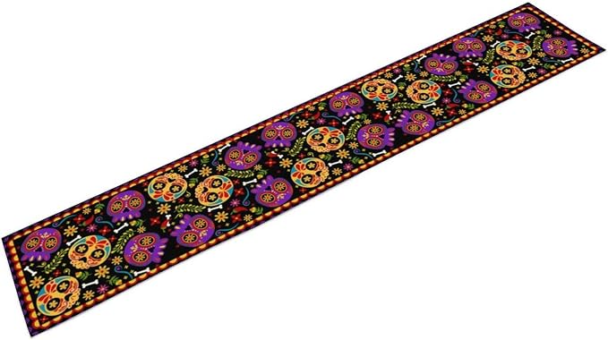 Mexican Fiesta Table Runner Decoration Skull Cinco De Mayo Dia De Los Muertos Runners Farmhouse Rustic Day of The Dead Decor Supplies for Kitchen Dining Home, 13x36 Inch Black