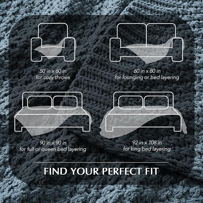 EVERGRACEHOME Chunky Polyester Knit Throw Blanket for Couch, Soft Luxurious Oversized King Moss Stitch Blanket for Bed, Large Cozy Farmhouse Knitted Throw for Sofa, Stormy Blue, 108" x 92"