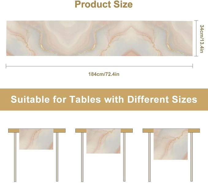 Marble Table Runner, Fantastic Soft Pink Gold Textured Art Table Runner for Kitchen Dining Cafe Party Wedding Birthday Decor, 13x90 Inch
