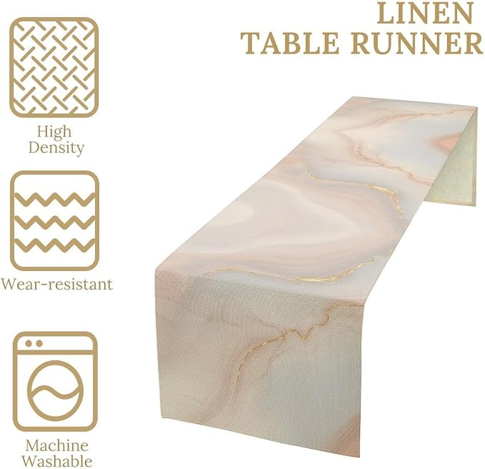 Marble Table Runner, Fantastic Soft Pink Gold Textured Art Table Runner for Kitchen Dining Cafe Party Wedding Birthday Decor, 13x90 Inch
