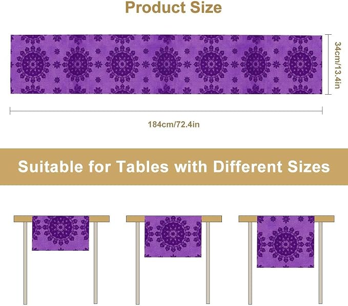 YCness Abstract Flower Mandela Table Runner, Watercolor Purple Geometric Modern Vintage Art Table Runner Table Cloth for Wedding Party Holiday Home Decor, 13x60 Inch