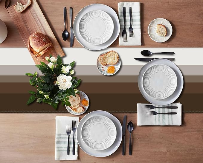 Emvency Coffee Brown Grey Gradient Stripe Table Runner and Placemats Set of 6,Modern Geometric Painting Art Dining Decor for Daily Use(1 Table Runner 72 inches Long and 6 Placemats)