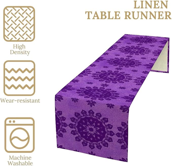 YCness Abstract Flower Mandela Table Runner, Watercolor Purple Geometric Modern Vintage Art Table Runner Table Cloth for Wedding Party Holiday Home Decor, 13x60 Inch