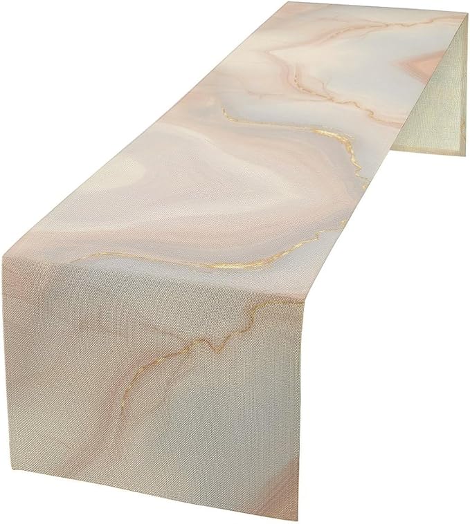 Marble Table Runner, Fantastic Soft Pink Gold Textured Art Table Runner for Kitchen Dining Cafe Party Wedding Birthday Decor, 13x90 Inch