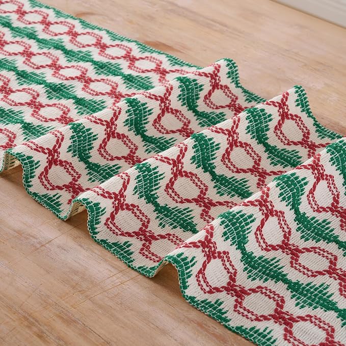 Fancy Homi Christmas Boho Cotton Polyester Table Runner 108 Inches Long, Farmhouse Macrame Table Runners with Tassels for Home Party Bohemian Rustic Bridal Shower Kitchen Dining Decor 12x108 Inches