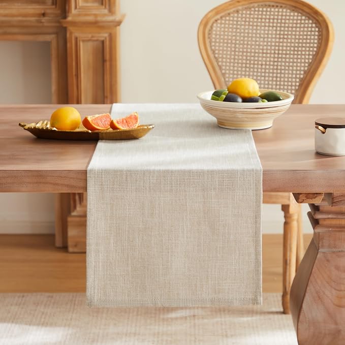 ZeeMart Rustic Cotton Linen Table Runner, 13x36 Inches Taupe, Farmhouse Style Beige Table Runners 36 Inches Long, Washable Kitchen Dining Table Decoration for Home Party Decor