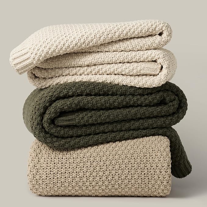 EVERGRACEHOME Chunky Chenille Knit Throw Blanket for Couch, Soft Luxurious Oversized King Moss Stitch Blanket for Bed, Large Cozy Farmhouse Knitted Throw for Sofa, Sand Dune, 92" x 108"