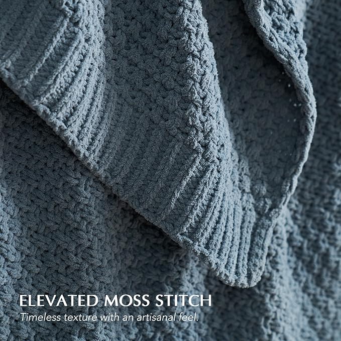 EVERGRACEHOME Chunky Polyester Knit Throw Blanket for Couch, Soft Luxurious Oversized King Moss Stitch Blanket for Bed, Large Cozy Farmhouse Knitted Throw for Sofa, Stormy Blue, 108" x 92"