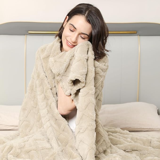 Aganear Blanket Queen Size - Fuzzy Cozy Soft Blanket for Couch, Sofa, Bed, Office, Decorative Present for All Seasons, Portable Throw Blankets for Couch, Sofa, Bed(90"x90", Khaki)
