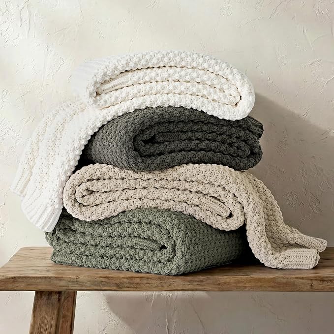 EVERGRACEHOME Chunky Chenille Knit Throw Blanket for Couch, Soft Luxurious Moss Stitch Blankets for Bed, Cozy Decorative Farmhouse Knitted Throws for Sofa, Charcoal Gray, 60" x 80"