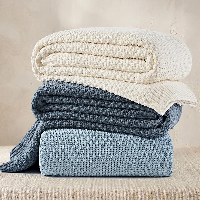 EVERGRACEHOME Chunky Polyester Knit Throw Blanket for Couch, Soft Luxurious Oversized King Moss Stitch Blanket for Bed, Large Cozy Farmhouse Knitted Throw for Sofa, Stormy Blue, 108" x 92"