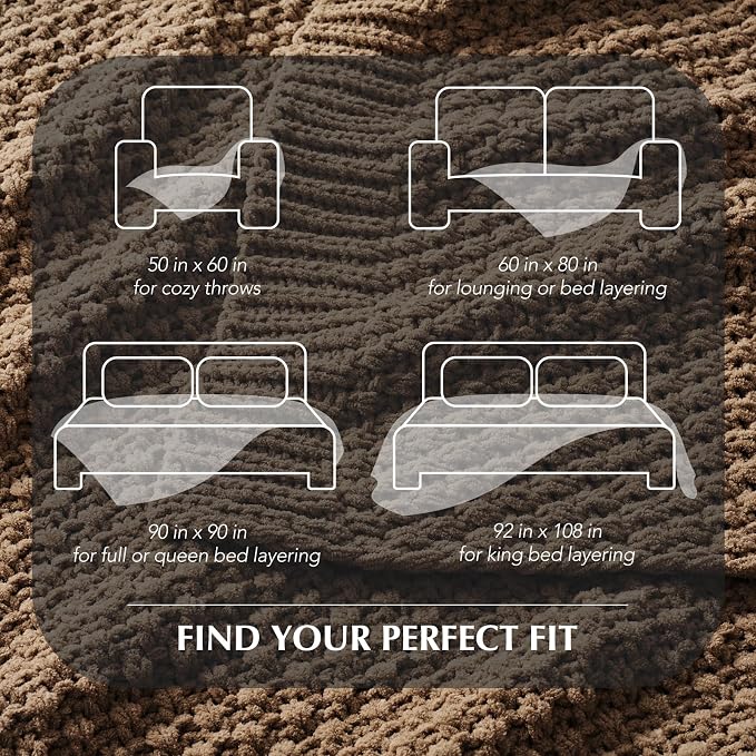 EVERGRACEHOME Chunky Chenille Knit Throw Blanket for Couch, Soft Luxurious Oversized Queen Moss Stitch Blanket for Bed, Cozy Farmhouse Knitted Throw for Sofa, Camel Brown, 90" x 90"