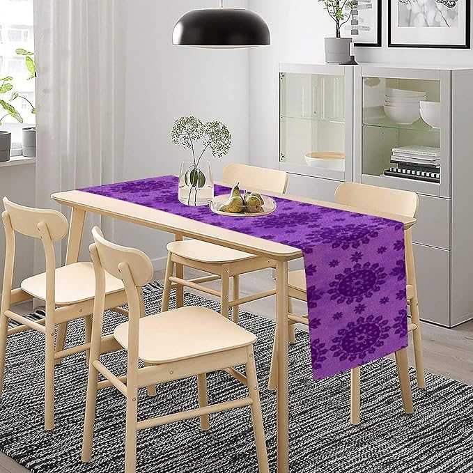 YCness Abstract Flower Mandela Table Runner, Watercolor Purple Geometric Modern Vintage Art Table Runner Table Cloth for Wedding Party Holiday Home Decor, 13x60 Inch