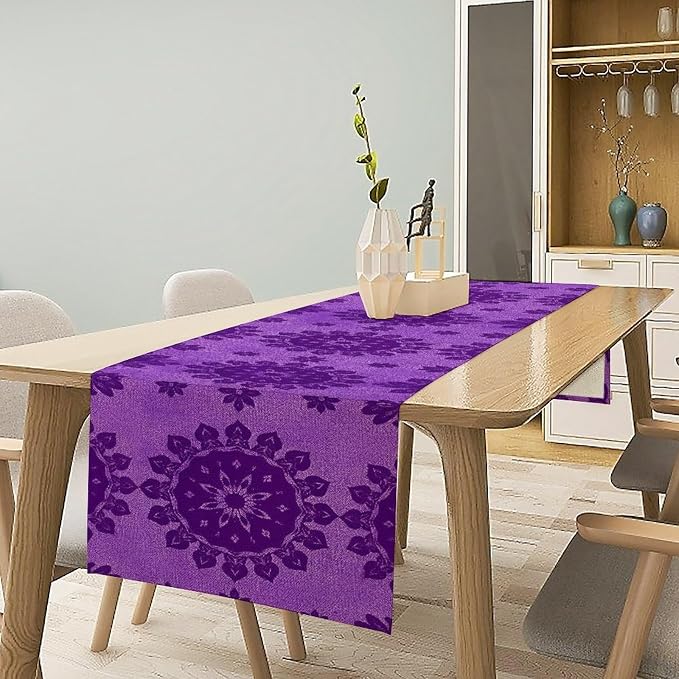 YCness Abstract Flower Mandela Table Runner, Watercolor Purple Geometric Modern Vintage Art Table Runner Table Cloth for Wedding Party Holiday Home Decor, 13x60 Inch