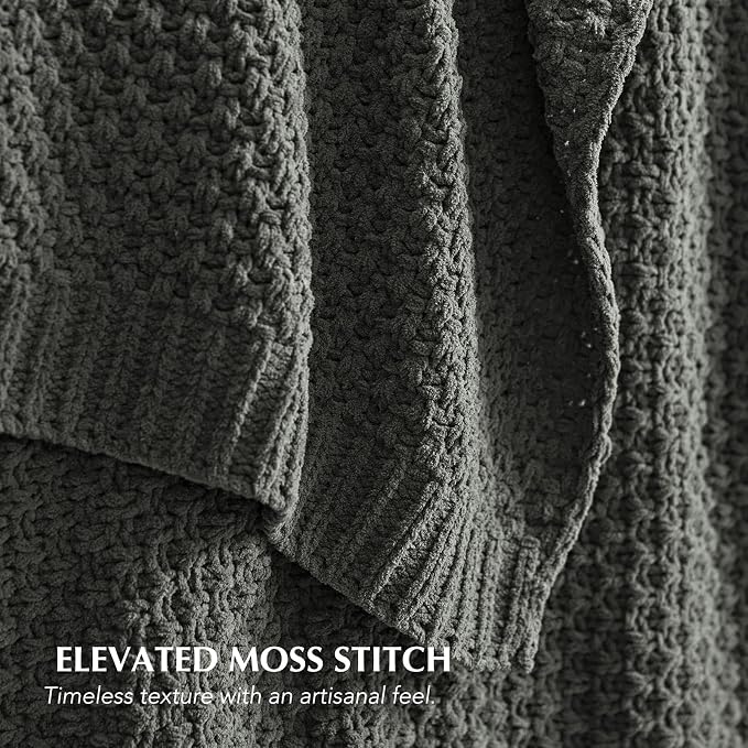 EVERGRACEHOME Chunky Chenille Knit Throw Blanket for Couch, Soft Luxurious Moss Stitch Blankets for Bed, Cozy Decorative Farmhouse Knitted Throws for Sofa, Charcoal Gray, 60" x 80"