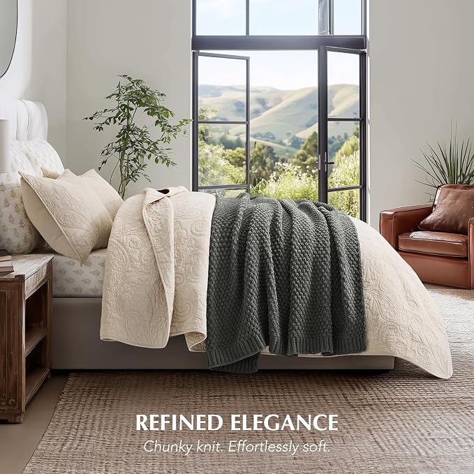 EVERGRACEHOME Chunky Chenille Knit Throw Blanket for Couch, Soft Luxurious Moss Stitch Blankets for Bed, Cozy Decorative Farmhouse Knitted Throws for Sofa, Charcoal Gray, 60" x 80"